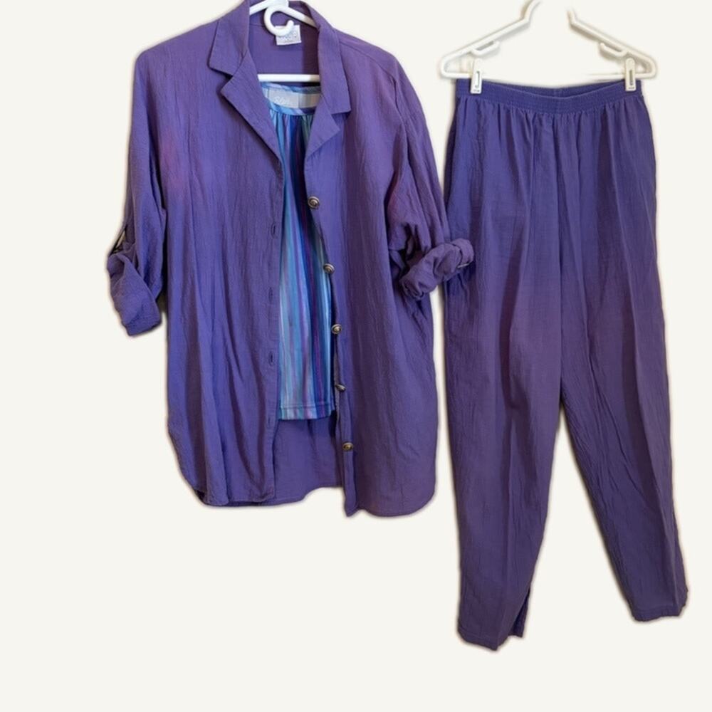Blair Style Studio 3-Piece Purple & Blue Outfit Set - Tank, Button-Up, Pants L